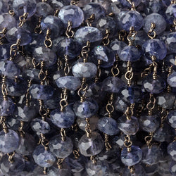 6mm Iolite faceted rondelle Black Gold Chain by the foot 30 pcs (ONLINE ORDER ONLY)
