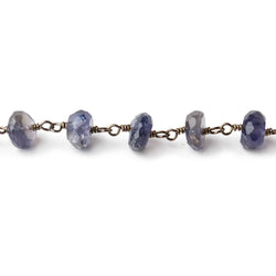 6mm Iolite faceted rondelle Black Gold Chain by the foot 30 pcs (ONLINE ORDER ONLY)