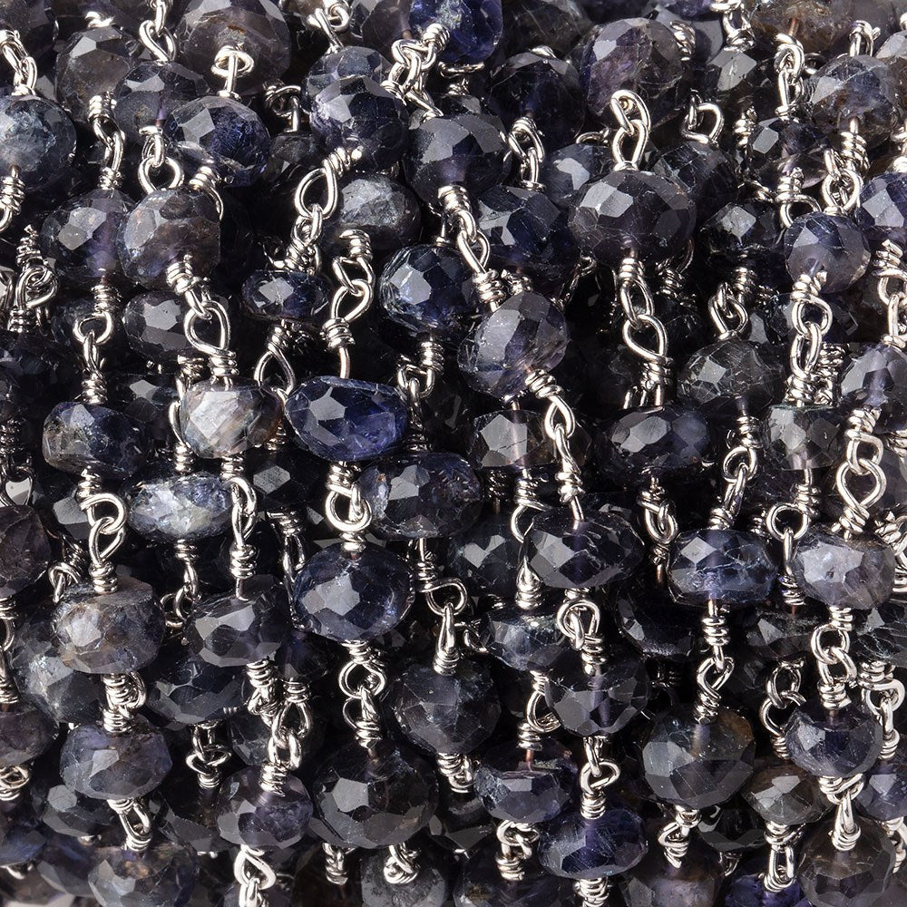 6mm Iolite faceted rondelle Silver Chain by the foot 30 pcs (ONLINE ORDER ONLY)
