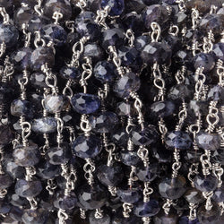 6mm Iolite faceted rondelle Silver Chain by the foot 30 pcs (ONLINE ORDER ONLY)