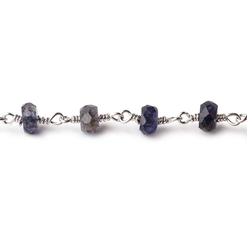 6mm Iolite faceted rondelle Silver Chain by the foot 30 pcs (ONLINE ORDER ONLY)