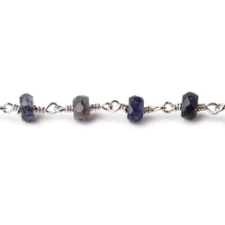 6mm Iolite faceted rondelle Silver Chain by the foot 30 pcs (ONLINE ORDER ONLY)