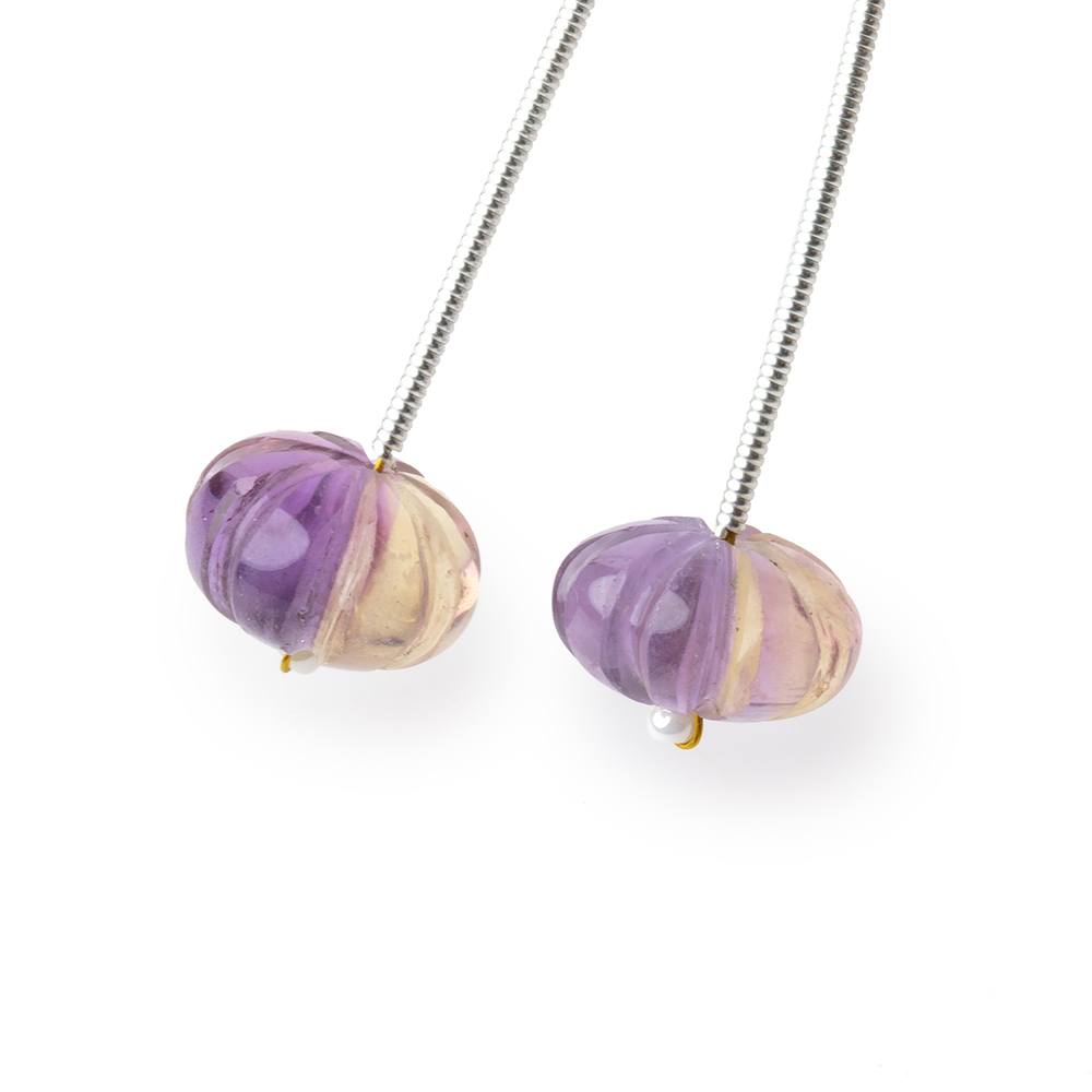 11.5-12mm Ametrine Carved Melon Focals Set of 2 Beads (ONLINE ORDER ONLY)