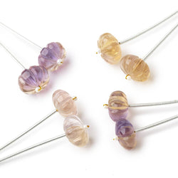 11.5-12mm Ametrine Carved Melon Focals Set of 2 Beads (ONLINE ORDER ONLY)