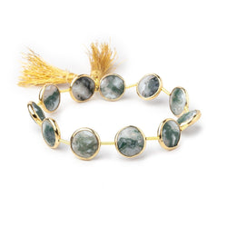 11.5-12mm Vermeil Bezel Peacock Solar Quartz Faceted Coins 7 inch 10 Beads (ONLINE ORDER ONLY)