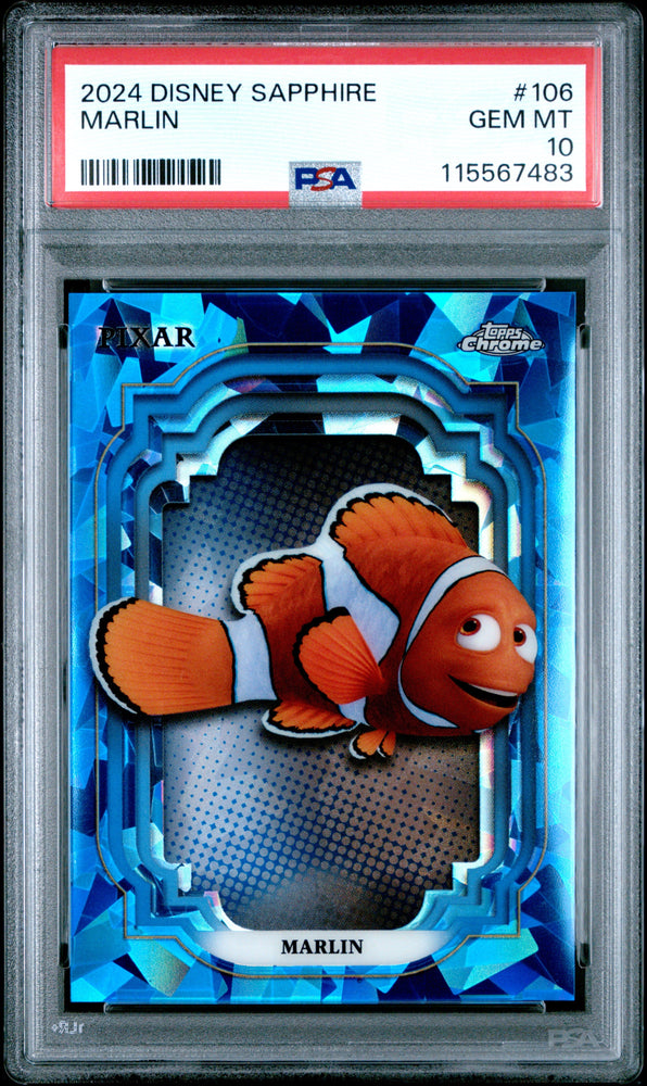 Graded 2024 Topps Chrome Disney Sapphire Marlin #106 Finding Nemo Pixar Trading Card PSA 10 Gem Mint