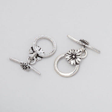 11.5mm Antiqued Sterling Silver Flower Toggle 1 piece (ONLINE ORDER ONLY)