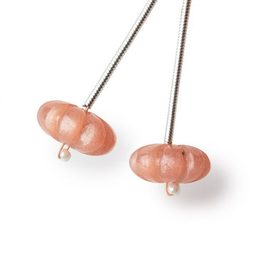 11.5mm Peach Moonstone Carved Melon Focals Set of 2 Beads (ONLINE ORDER ONLY)