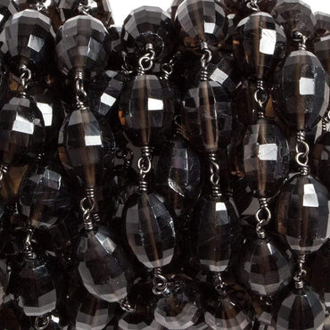 11.5x8.5mm Smoky Quartz faceted nugget Black Gold plated Chain by the foot (ONLINE ORDER ONLY)