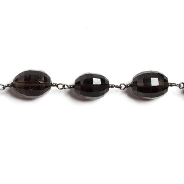 11.5x8.5mm Smoky Quartz faceted nugget Black Gold plated Chain by the foot (ONLINE ORDER ONLY)