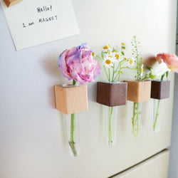 Mini Vase Magnets – Set of 2 – Beech & Walnut Wood – Decorative Fridge Magnets for Small Flowers or Greenery (ONLINE ORDER ONLY)