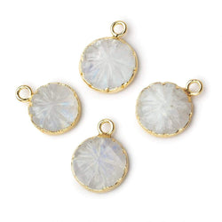 11-12mm 22kt Gold Leafed Rainbow Moonstone carved floral coin Pendant 1 focal bead (ONLINE ORDER ONLY)