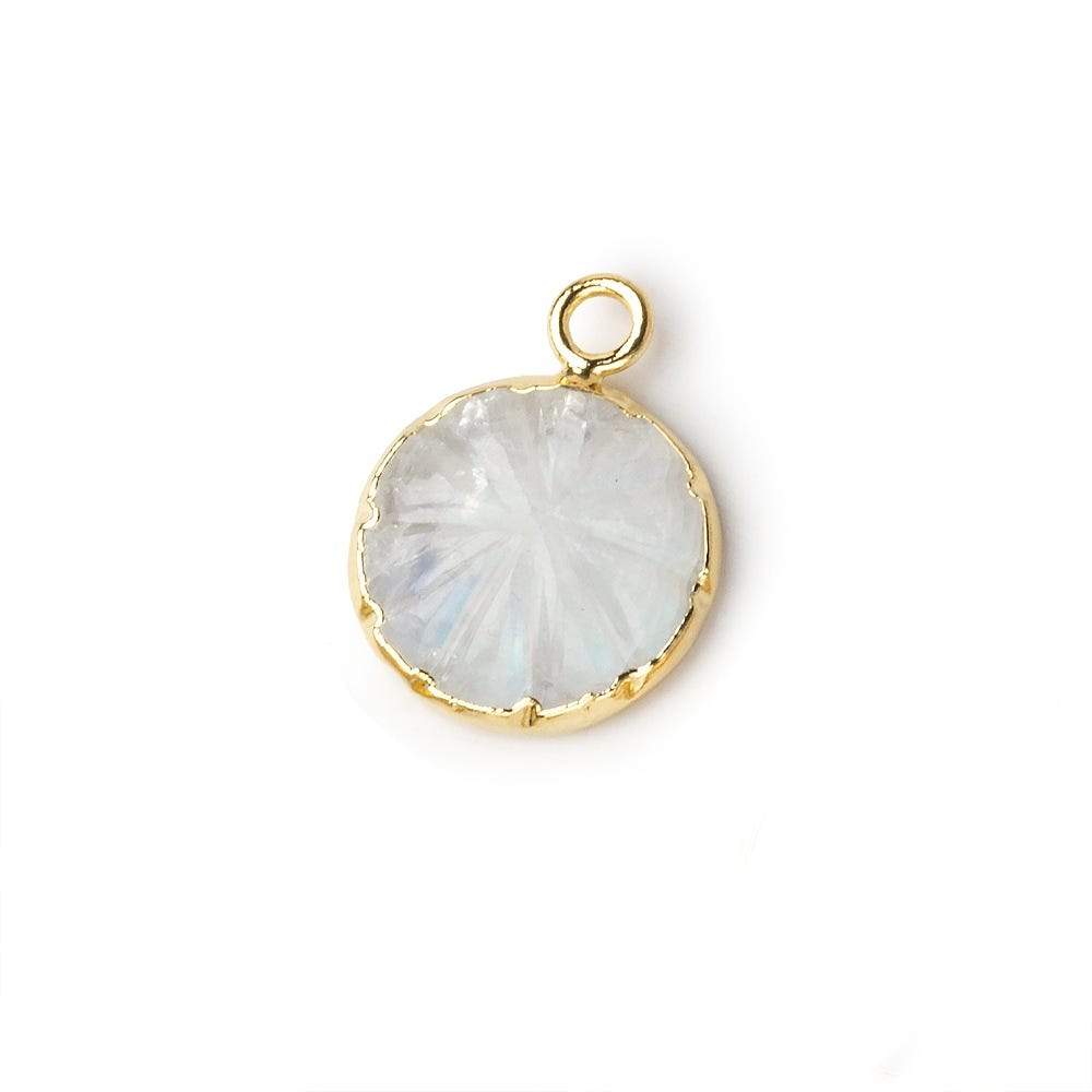 11-12mm 22kt Gold Leafed Rainbow Moonstone carved floral coin Pendant 1 focal bead (ONLINE ORDER ONLY)