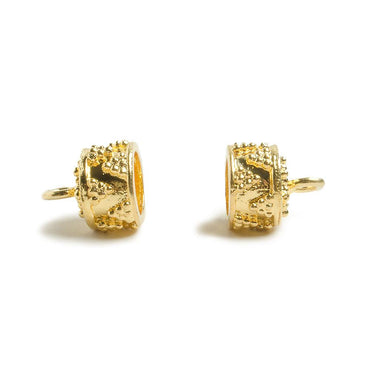 11mm 22kt Gold plated Barrel Bead Cap Miligrain Triangle Design Set of 2 (ONLINE ORDER ONLY)