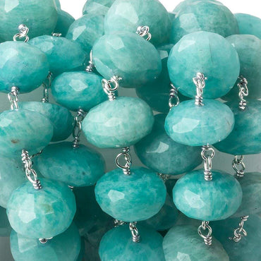 11mm Amazonite faceted Rondelle .925 Silver Chain by the foot 24 beads (ONLINE ORDER ONLY)
