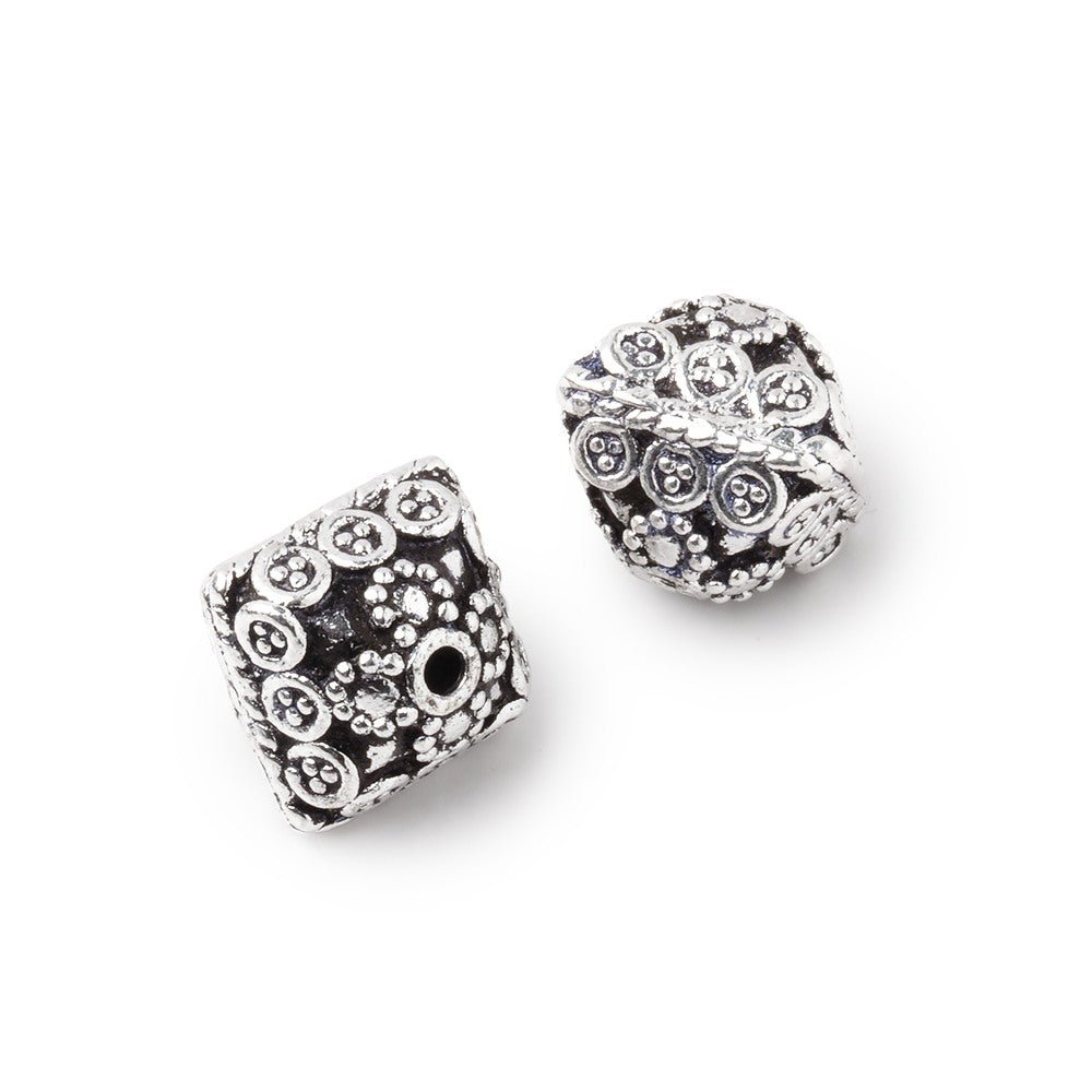 11mm Antiqued Silver Plated Copper Bali Design Bipyramid Set of 2 Beads (ONLINE ORDER ONLY)