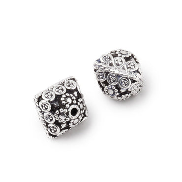 11mm Antiqued Silver Plated Copper Bali Design Bipyramid Set of 2 Beads (ONLINE ORDER ONLY)