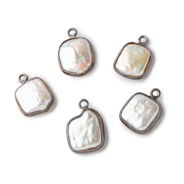 11mm Black Gold Bezel Off White Square Pearl Pendant 1 piece (ONLINE ORDER ONLY)