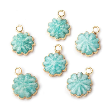 11mm Gold Leafed Amazonite Carved Floral Coin Focal Pendant 1 piece (ONLINE ORDER ONLY)