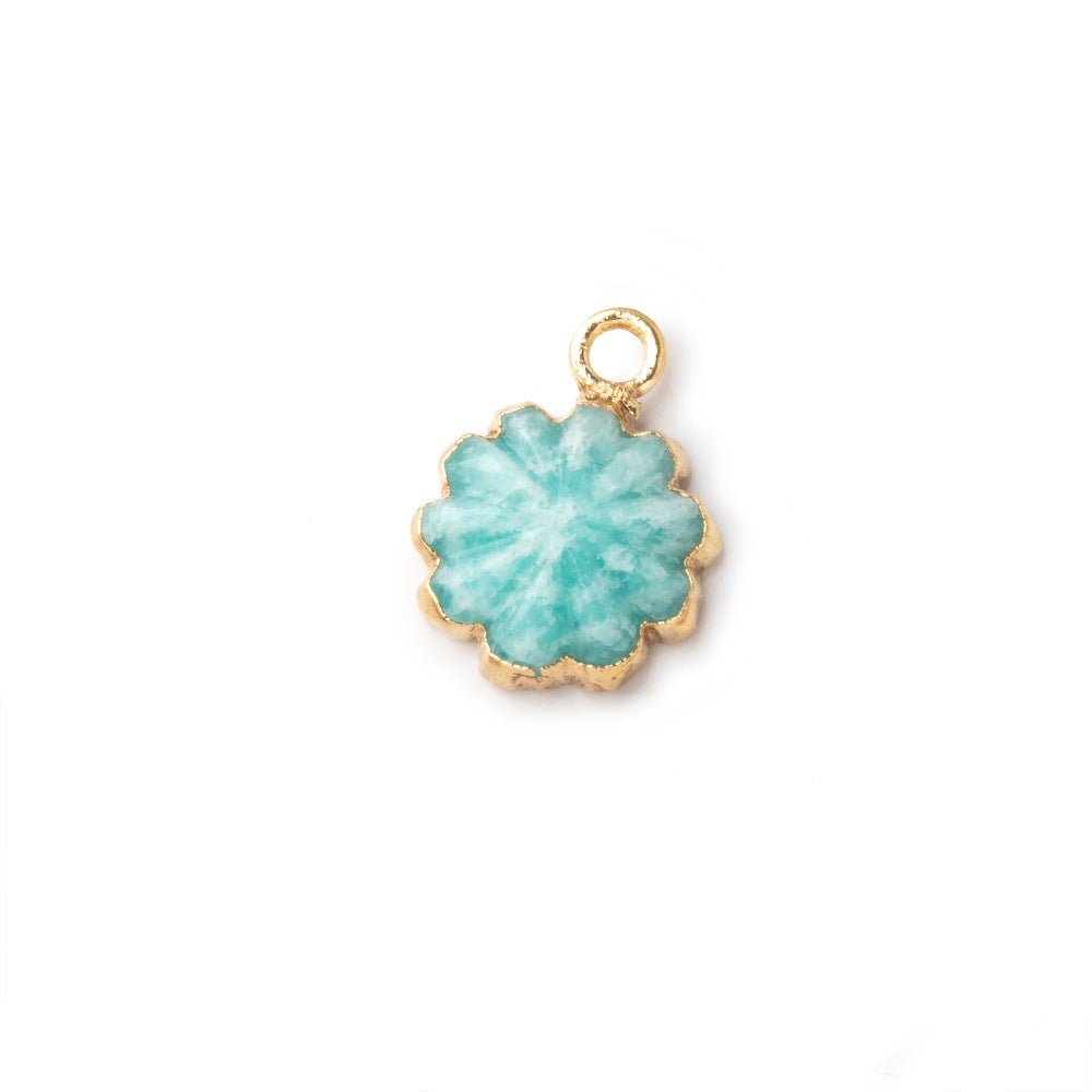 11mm Gold Leafed Amazonite Carved Floral Coin Focal Pendant 1 piece (ONLINE ORDER ONLY)