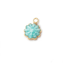 11mm Gold Leafed Amazonite Carved Floral Coin Focal Pendant 1 piece (ONLINE ORDER ONLY)