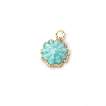 11mm Gold Leafed Amazonite Carved Floral Coin Focal Pendant 1 piece (ONLINE ORDER ONLY)