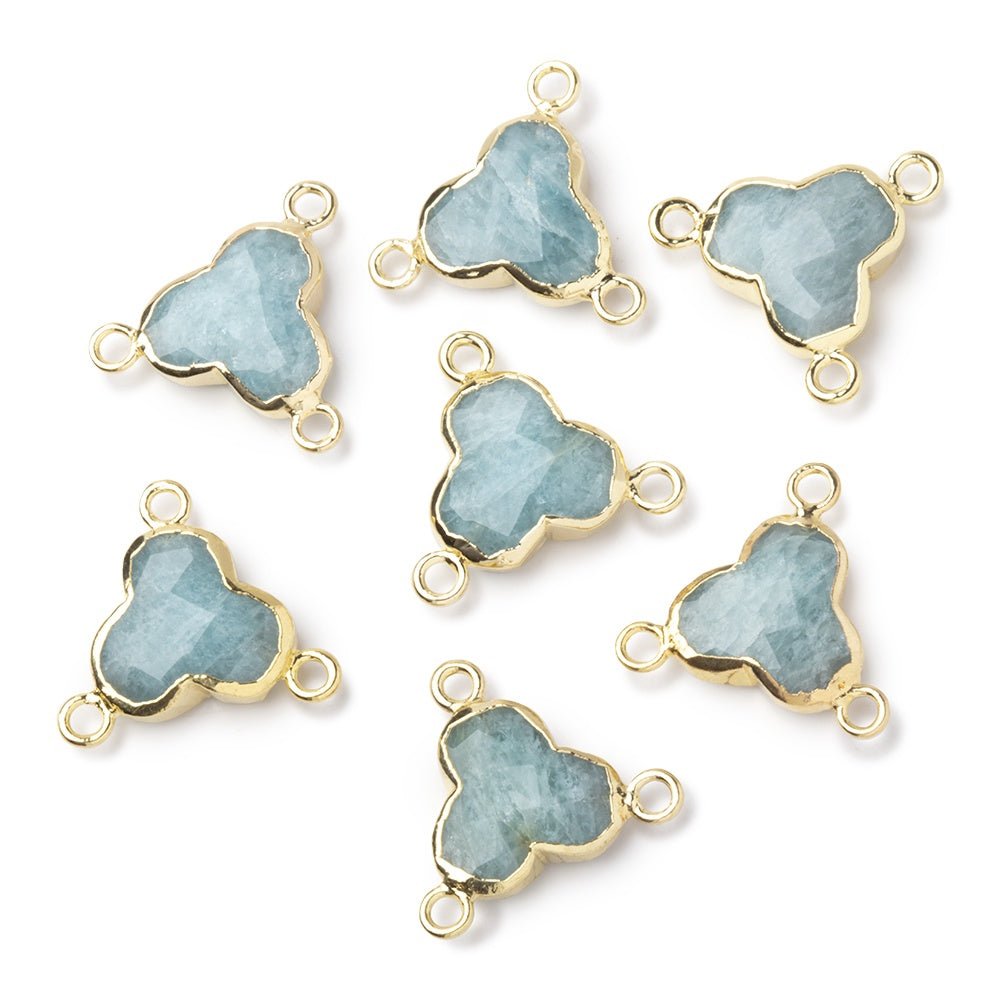 11mm Gold Leafed Aquamarine Faceted Trefoil 3 Ring Connector 1 piece (ONLINE ORDER ONLY)