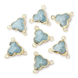 11mm Gold Leafed Aquamarine Faceted Trefoil 3 Ring Connector 1 piece (ONLINE ORDER ONLY)