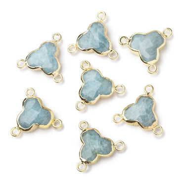 11mm Gold Leafed Aquamarine Faceted Trefoil 3 Ring Connector 1 piece (ONLINE ORDER ONLY)