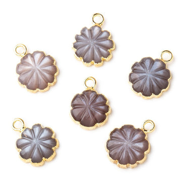 11mm Gold Leafed Chocolate Moonstone Carved Floral Coin Focal Pendant 1 piece (ONLINE ORDER ONLY)