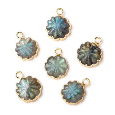 11mm Gold Leafed Labradorite Carved Floral Coin Focal Pendant 1 piece (ONLINE ORDER ONLY)
