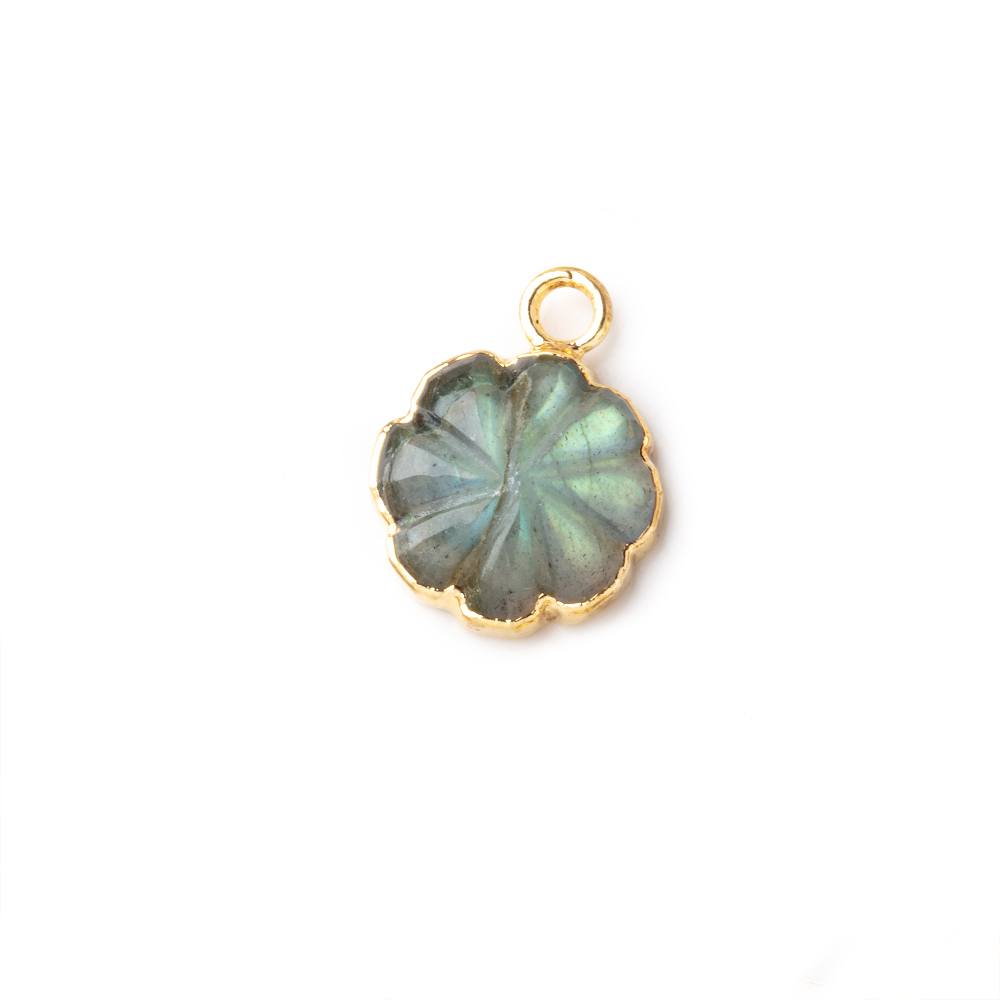 11mm Gold Leafed Labradorite Carved Floral Coin Focal Pendant 1 piece (ONLINE ORDER ONLY)