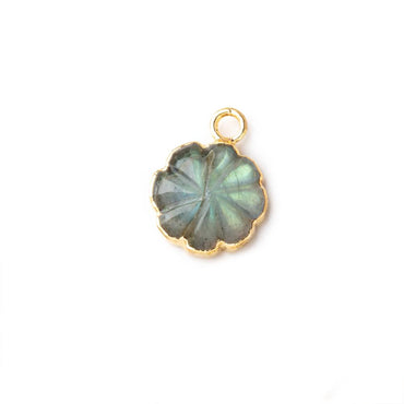 11mm Gold Leafed Labradorite Carved Floral Coin Focal Pendant 1 piece (ONLINE ORDER ONLY)