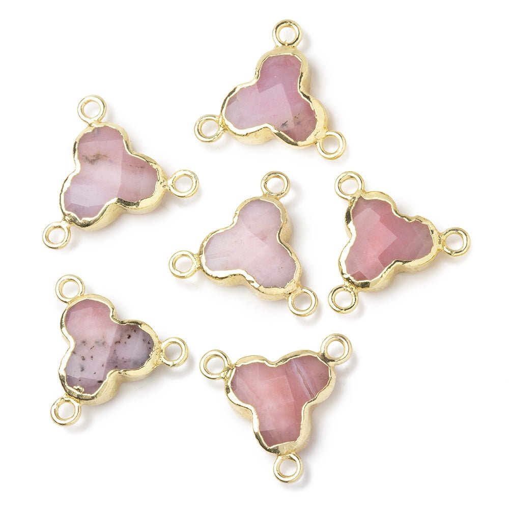 11mm Gold Leafed Pink Peruvian Opal Faceted Trefoil 3 Ring Connector 1 piece (ONLINE ORDER ONLY)