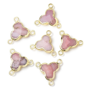 11mm Gold Leafed Pink Peruvian Opal Faceted Trefoil 3 Ring Connector 1 piece (ONLINE ORDER ONLY)