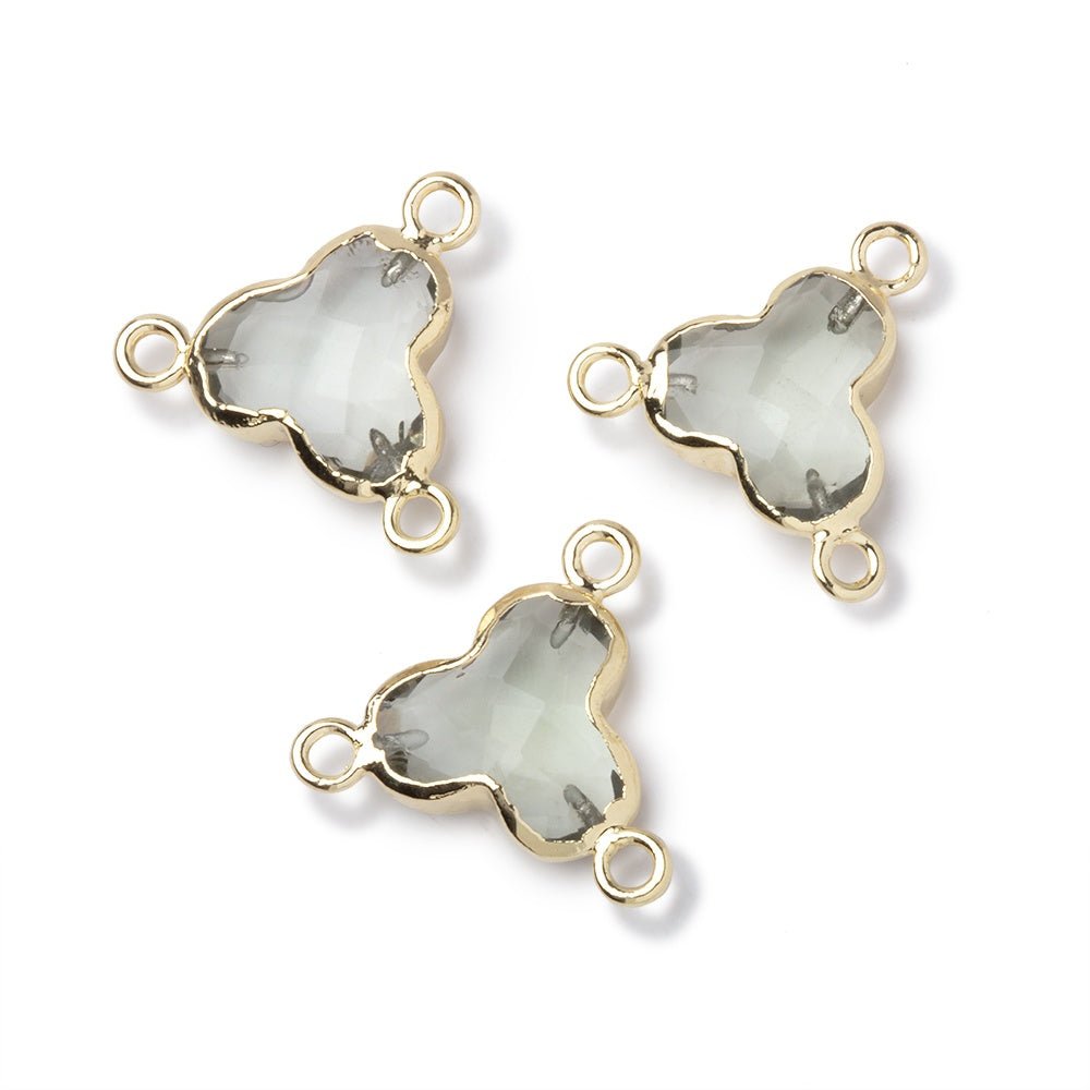 11mm Gold Leafed Prasiolite Faceted Trefoil 3 Ring Connector 1 piece (ONLINE ORDER ONLY)