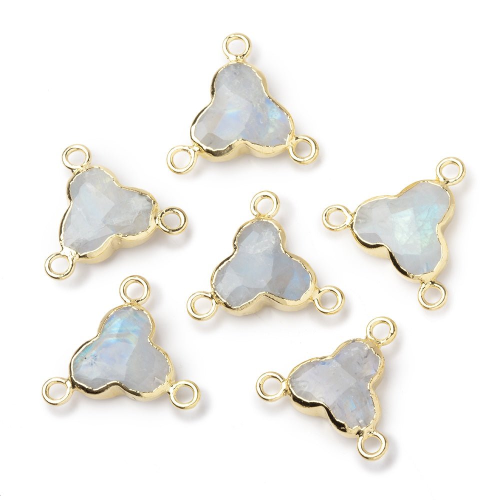 11mm Gold Leafed Rainbow Moonstone Faceted Trefoil 3 Ring Connector 1 piece (ONLINE ORDER ONLY)