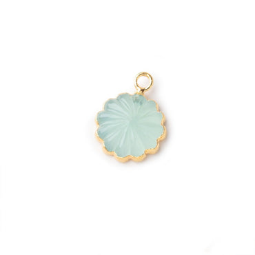 11mm Gold Leafed Seafoam Blue Chalcedony Carved Floral Coin Focal Pendant 1 piece (ONLINE ORDER ONLY)