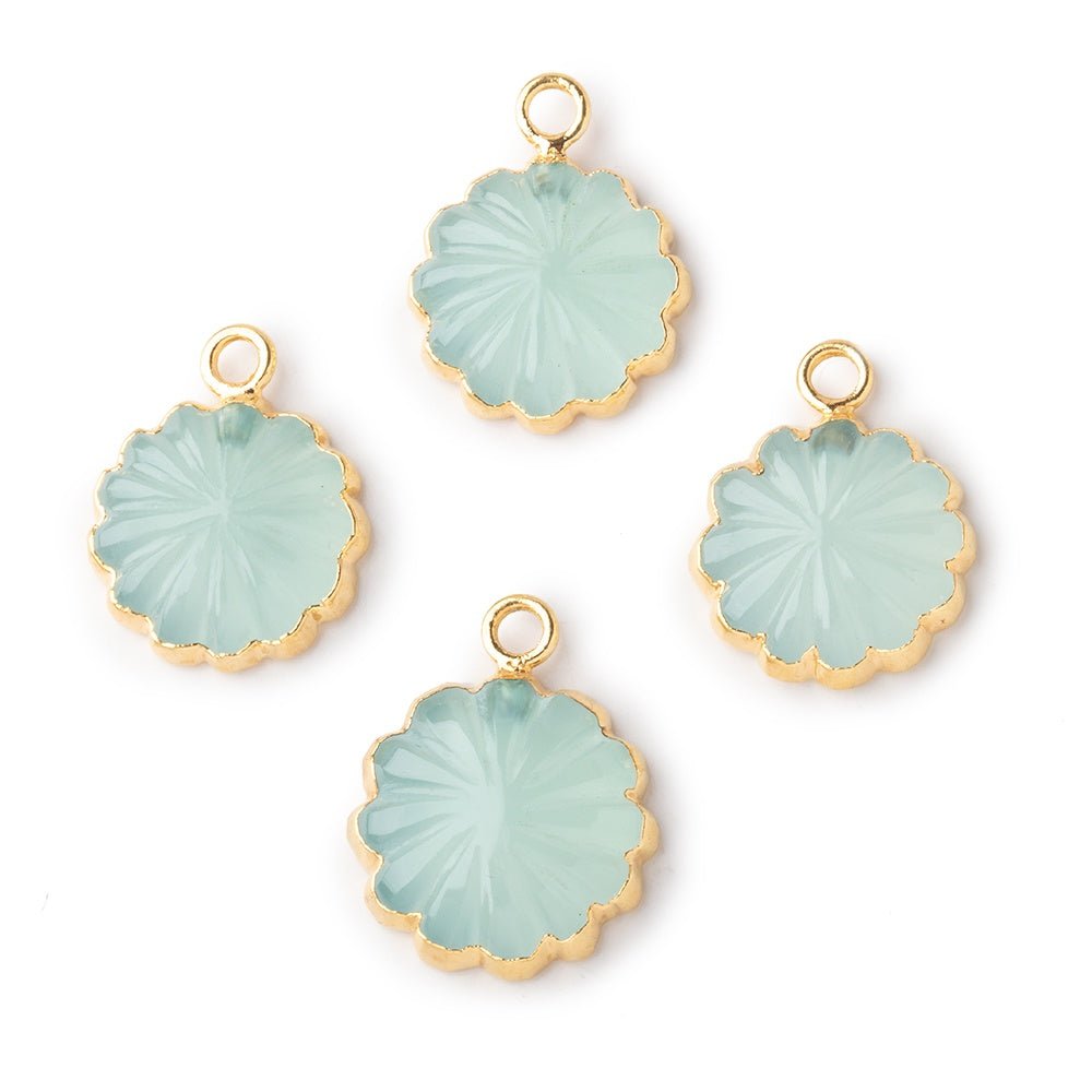 11mm Gold Leafed Seafoam Blue Chalcedony Carved Floral Coin Focal Pendant 1 piece (ONLINE ORDER ONLY)