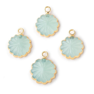 11mm Gold Leafed Seafoam Blue Chalcedony Carved Floral Coin Focal Pendant 1 piece (ONLINE ORDER ONLY)