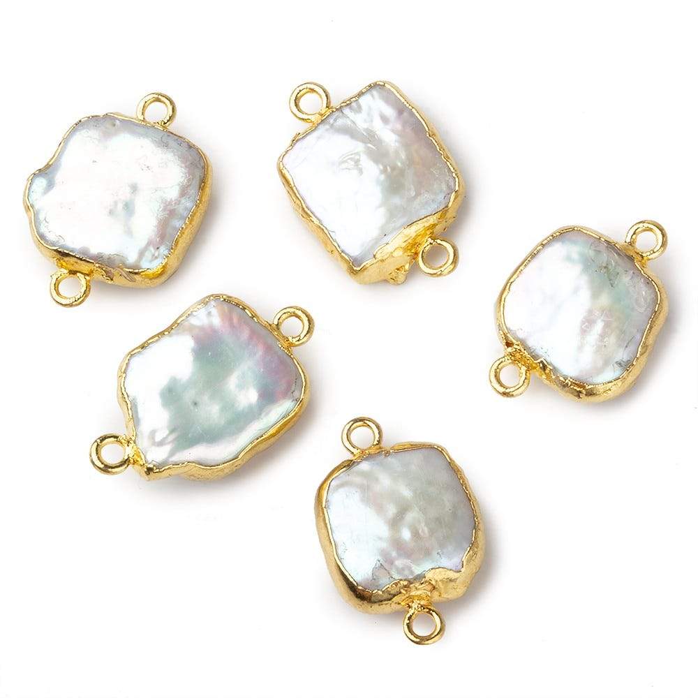 11mm Gold Leafed White Square Freshwater Pearl Connector Focal Bead 1 piece (ONLINE ORDER ONLY)