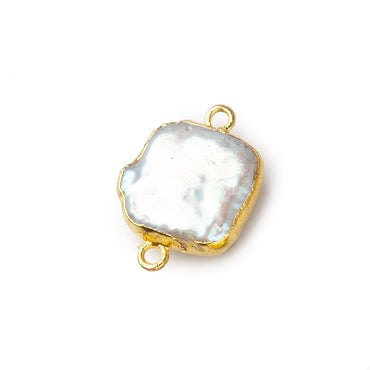 11mm Gold Leafed White Square Freshwater Pearl Connector Focal Bead 1 piece (ONLINE ORDER ONLY)
