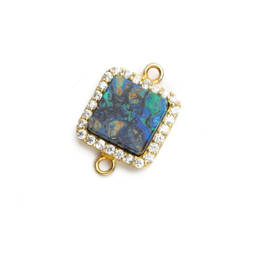 11mm Vermeil CZ Bezel Chrysocolla square Connector 1 focal bead (ONLINE ORDER ONLY)
