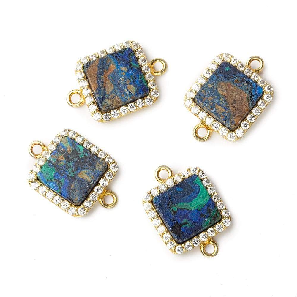 11mm Vermeil CZ Bezel Chrysocolla square Connector 1 focal bead (ONLINE ORDER ONLY)