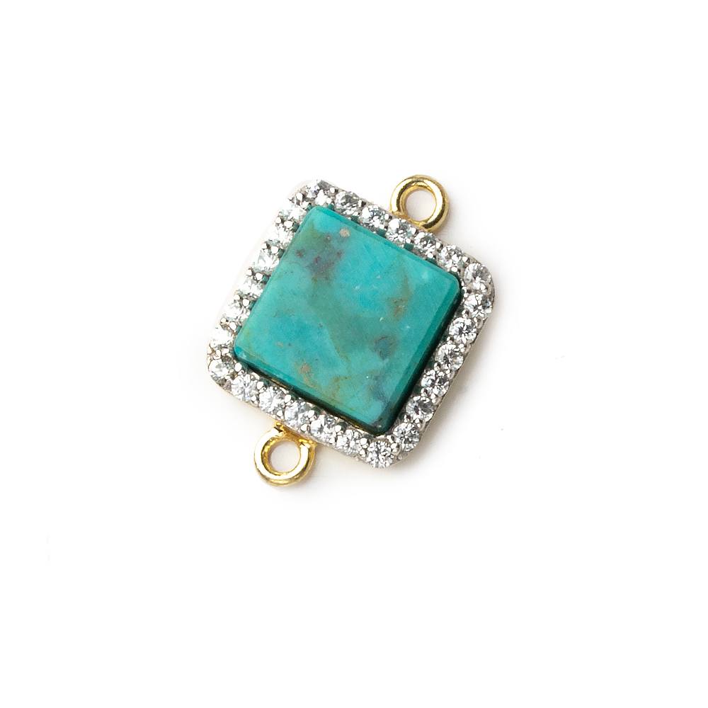 11mm Gold plated CZ Bezel Synthetic Turquoise square Connector 1 focal bead (ONLINE ORDER ONLY)