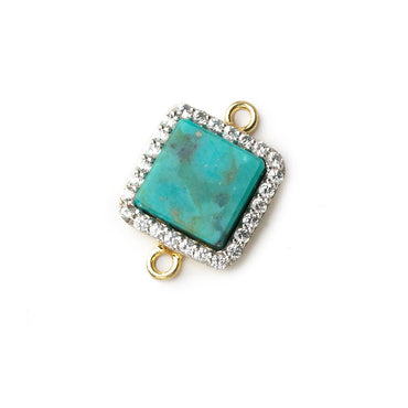 11mm Gold plated CZ Bezel Synthetic Turquoise square Connector 1 focal bead (ONLINE ORDER ONLY)