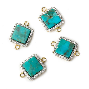 11mm Gold plated CZ Bezel Synthetic Turquoise square Connector 1 focal bead (ONLINE ORDER ONLY)
