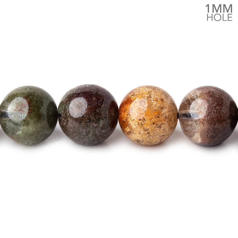 11mm Lodolite (Moss Garden Quartz) plain round large hole beads 16 inch 37 pieces A (ONLINE ORDER ONLY)