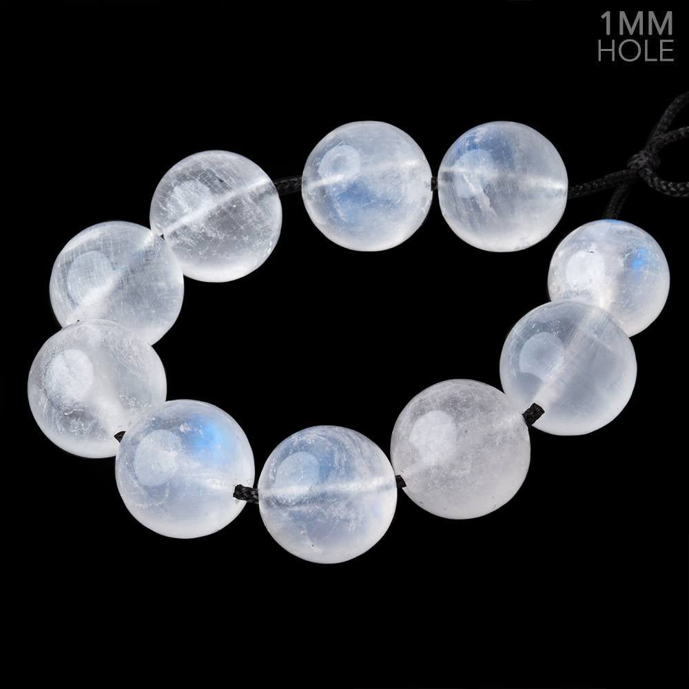 11mm Rainbow Moonstone 1mm Large Hole Plain Rounds Set of 10 Beads (ONLINE ORDER ONLY)