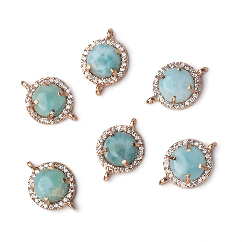 11mm Rose Gold Bezel White CZ and Larimar Coin Connector 1 focal piece (ONLINE ORDER ONLY)